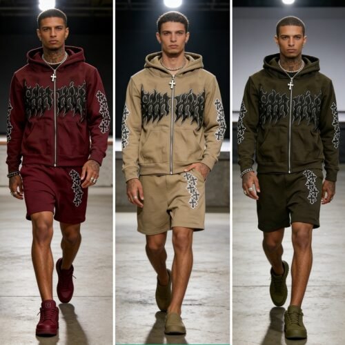 Custom 3D Applique Zip Hoodie and Shorts Set - Style 083A90