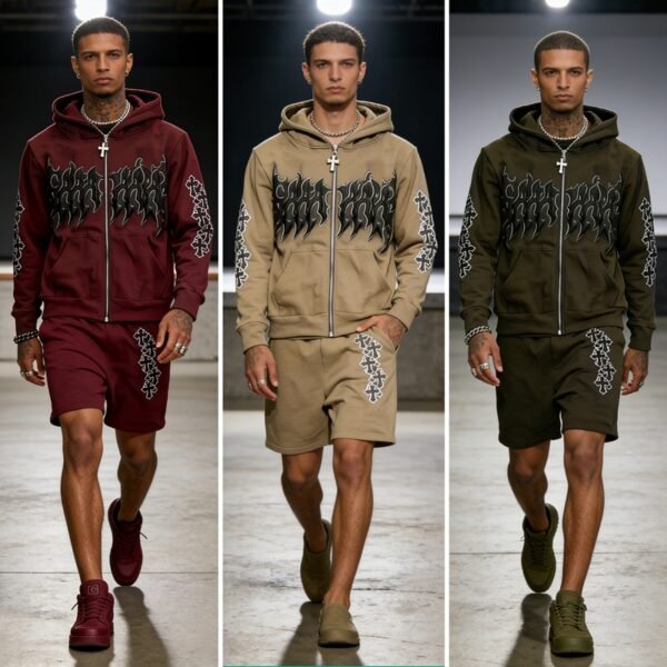 Custom 3D Applique Zip Hoodie and Shorts Set - Style 083A90