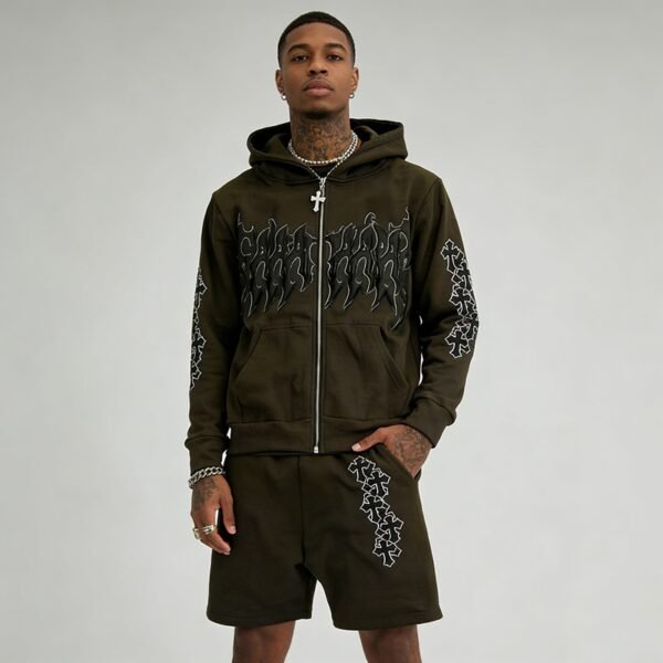Custom 3D Applique Zip Hoodie and Shorts Set - Style 083A90 - product detail view 6