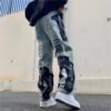 Custom Washed Ripped Applique Denim Jeans - Style 45E0E0 - product detail view 4