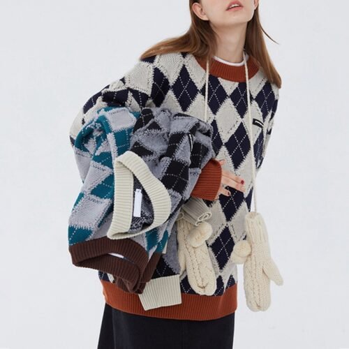 Custom Unisex Argyle Checkered Knit Sweater - Style 5A4296