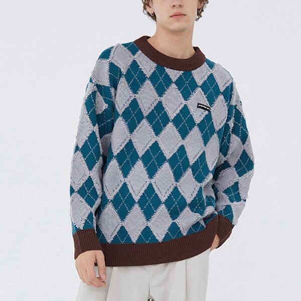 Custom Unisex Argyle Checkered Knit Sweater - Style 5A4296 - product detail view 3
