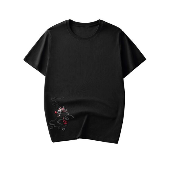 Custom Asymmetric Phoenix Embroidered Loose T-Shirt - Style 44ED4A Black loose-fit t-shirt with asymmetric phoenix embroidery