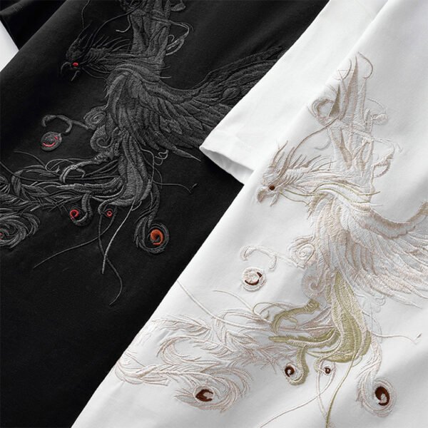 Custom Asymmetric Phoenix Embroidered Loose T-Shirt - Style 44ED4A - product detail view 4 Custom Asymmetric Phoenix Embroidered Loose T-Shirt - Style 44ED4A - product detail view 4