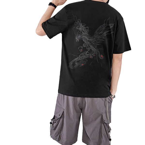Custom Asymmetric Phoenix Embroidered Loose T-Shirt - Style 44ED4A - product detail view 9 Custom Asymmetric Phoenix Embroidered Loose T-Shirt - Style 44ED4A - product detail view 9