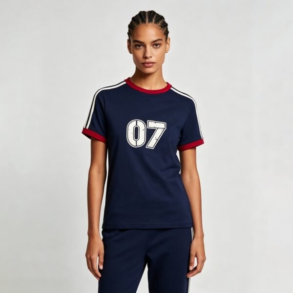 Custom 07 Athletic Stripe Ringer T-Shirt - Style EB6456 - product detail view 2