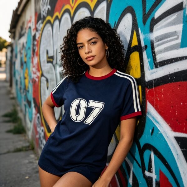 Custom 07 Athletic Stripe Ringer T-Shirt - Style EB6456 - product detail view 5