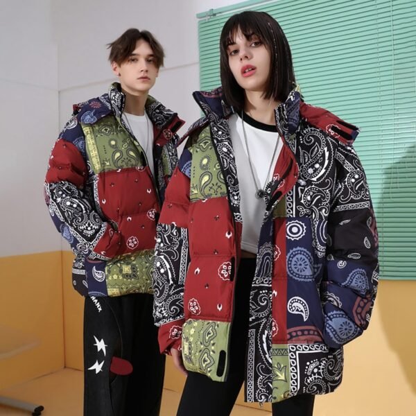 Custom Patchwork Bandana Print Puffer Jacket - Style BC3C54 - product detail view 6 Custom Patchwork Bandana Print Puffer Jacket - Style BC3C54 - product detail view 6