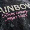 Custom Acid-Wash Beaded Graphic T-Shirt - Style 68BF18 Custom acid-wash t-shirt with beaded rainbow and pink text.