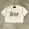Custom Beaded Graphic Stitch-Trim Crop T-Shirt - Style F4FA1E