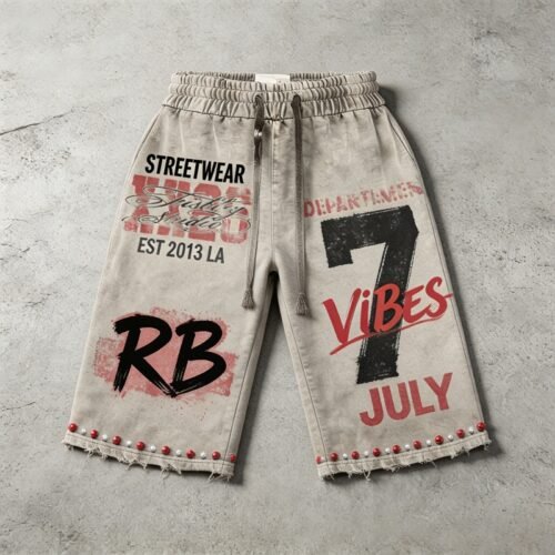 Custom Washed Graphic Beaded Flared Capri Pants - Style 20FB1A