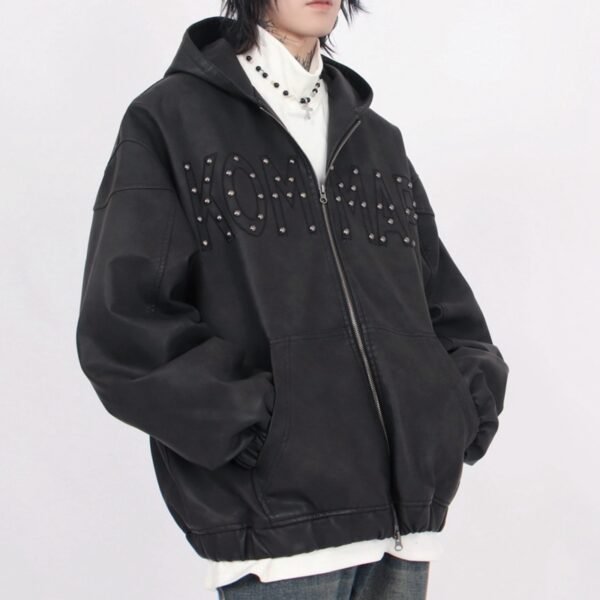 Custom Beaded PU Zip Jacket - Style 19D663 - product detail view 2 Custom Beaded PU Zip Jacket - Style 19D663 - product detail view 2