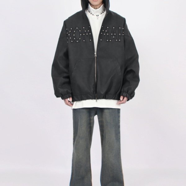 Custom Beaded PU Zip Jacket - Style 19D663 - product detail view 10 Custom Beaded PU Zip Jacket - Style 19D663 - product detail view 10