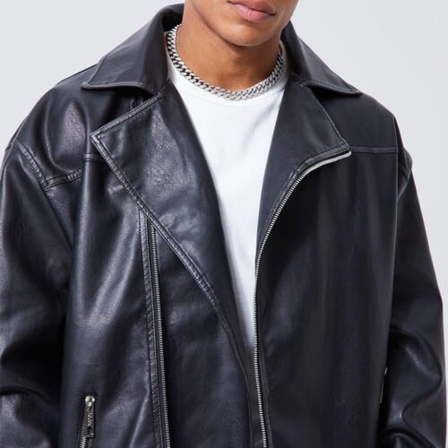 Custom Relaxed Black Short Biker Jacket - VW-4CFA - Style 4CFA20