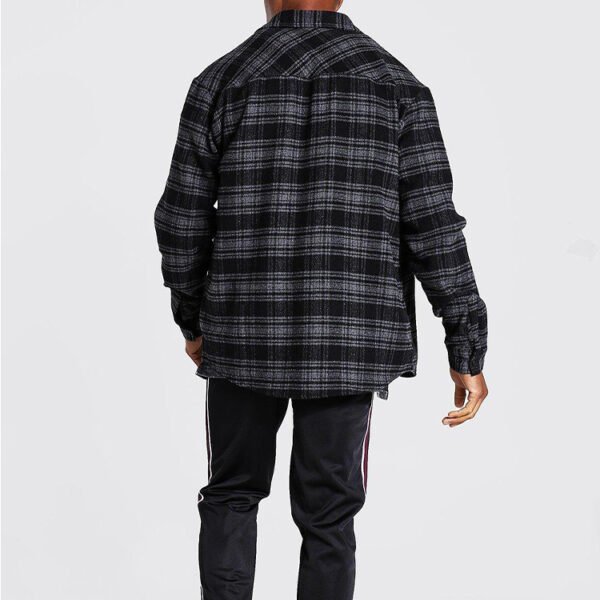 Black and grey plaid flannel shirt jacket