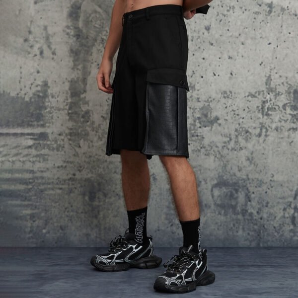 Custom Black Patchwork Cargo Shorts - Style 6ECD57 - product detail view 4 Custom Black Patchwork Cargo Shorts - Style 6ECD57 - product detail view 4