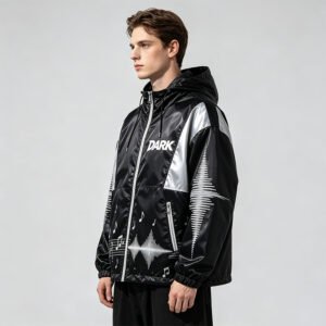 Custom Black Silver Graphic Hooded Windbreaker - Style 965AB4