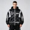 Custom Black Silver Graphic Hooded Windbreaker - Style 965AB4 - product detail view 2 Custom Black Silver Graphic Hooded Windbreaker - Style 965AB4 - product detail view 2