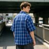 Custom Blue Plaid Boxy Short-Sleeve Woven Shirt - Style 36C239 - product detail view 2 Custom Blue Plaid Boxy Short-Sleeve Woven Shirt - Style 36C239 - product detail view 2