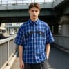Custom Blue Plaid Boxy Short-Sleeve Woven Shirt - Style 36C239 - product detail view 3 Custom Blue Plaid Boxy Short-Sleeve Woven Shirt - Style 36C239 - product detail view 3