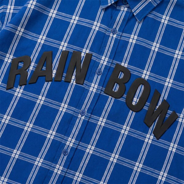 Custom Blue Plaid Boxy Short-Sleeve Woven Shirt - Style 36C239 - product detail view 7 Custom Blue Plaid Boxy Short-Sleeve Woven Shirt - Style 36C239 - product detail view 7