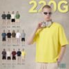 Custom Boxy Cropped Patch-Placement T-Shirt K1163 - Style C9FCDF Man wearing a yellow boxy cropped cooling jersey t-shirt.