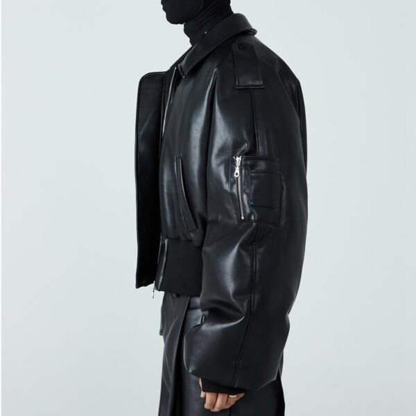 Custom Boxy Faux Leather Flight Jacket - Style A0D1F1 - product detail view 3