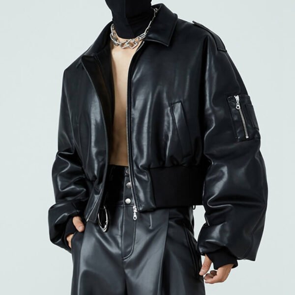Custom Boxy Faux Leather Flight Jacket - Style A0D1F1 - product detail view 5
