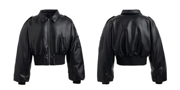 Custom Boxy Faux Leather Flight Jacket - Style A0D1F1 - product detail view 6