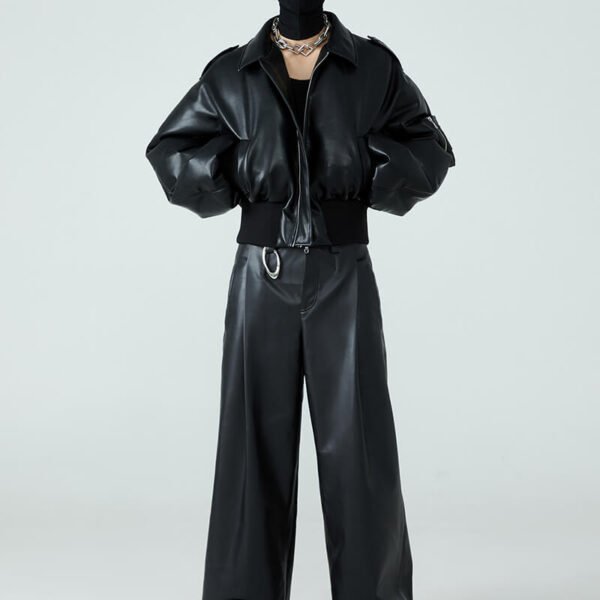 Custom Boxy Faux Leather Flight Jacket - Style A0D1F1 - product detail view 8