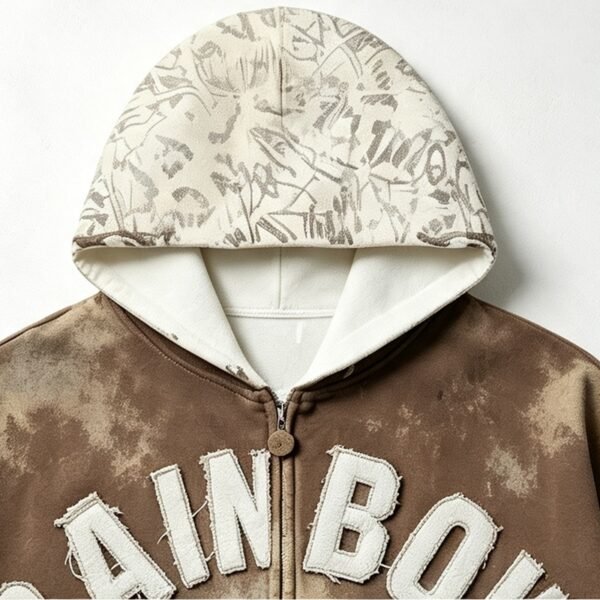 Custom Vintage-Wash Graphic Applique Boxy Hoodie - Style 324E21 - product detail view 3 Custom Vintage-Wash Graphic Applique Boxy Hoodie - Style 324E21 - product detail view 3
