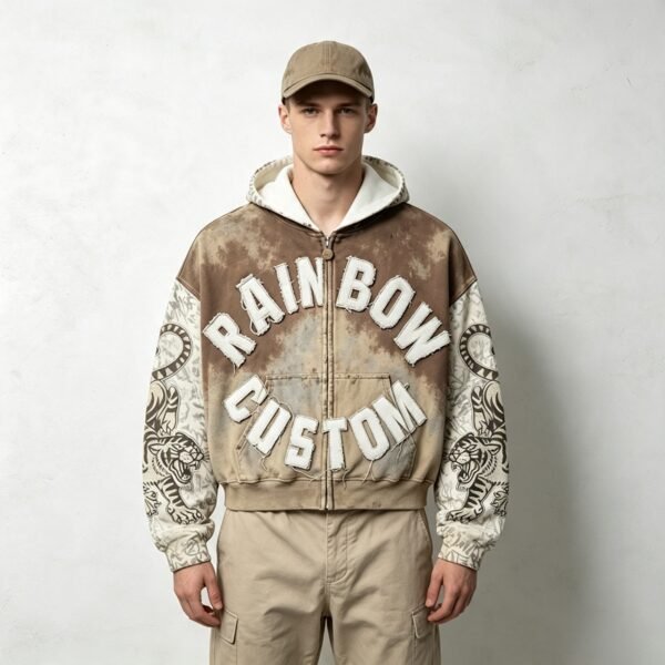 Custom Vintage-Wash Graphic Applique Boxy Hoodie - Style 324E21 - product detail view 4 Custom Vintage-Wash Graphic Applique Boxy Hoodie - Style 324E21 - product detail view 4