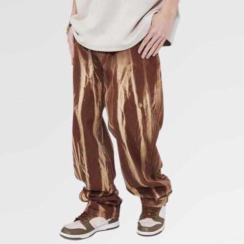 Relaxed-fit brown printed denim multi-pocket jeans