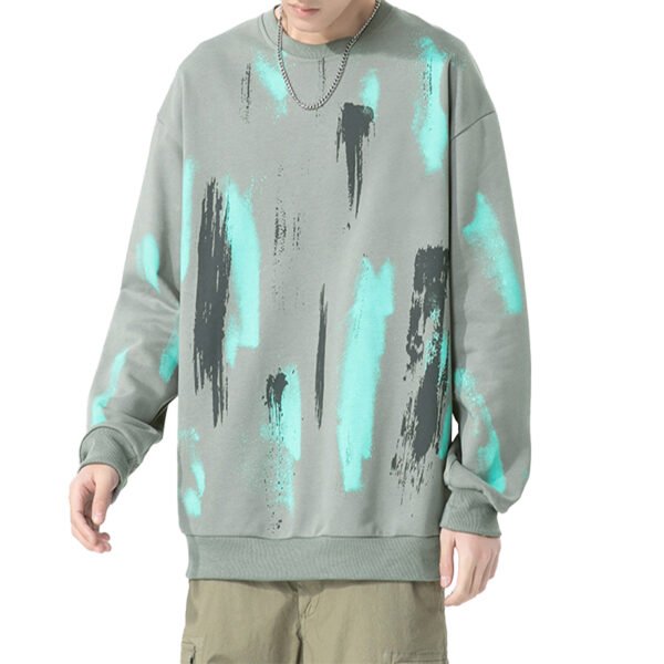 Custom Brush-Graphic Oversized Crewneck Sweatshirt | VW-8138 - Style 8138C4 Man wearing a grey crewneck sweatshirt with a brush stroke graphic print