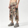 Custom Brushstroke Vintage Drawstring Pants 715-14 - Style F76D06 Vintage brushstroke print cropped wide-leg drawstring pants