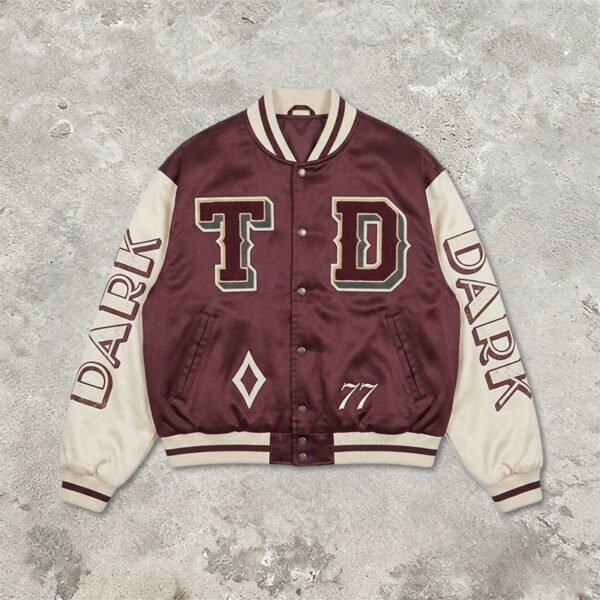 Custom Burgundy Satin Varsity Jacket - Style 014187 - product detail view 2 Custom Burgundy Satin Varsity Jacket - Style 014187 - product detail view 2