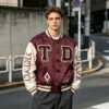 Custom Burgundy Satin Varsity Jacket - Style 014187 - product detail view 4 Custom Burgundy Satin Varsity Jacket - Style 014187 - product detail view 4