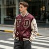 Custom Burgundy Satin Varsity Jacket - Style 014187 - product detail view 5 Custom Burgundy Satin Varsity Jacket - Style 014187 - product detail view 5