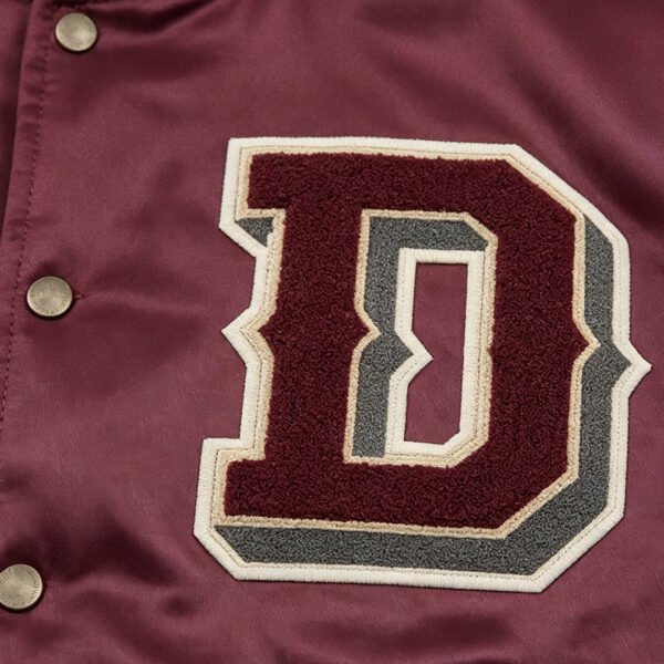 Custom Burgundy Satin Varsity Jacket - Style 014187 - product detail view 7 Custom Burgundy Satin Varsity Jacket - Style 014187 - product detail view 7