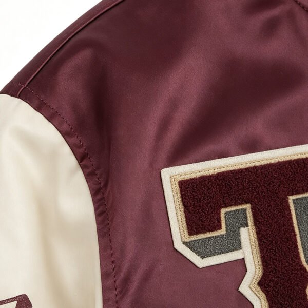Custom Burgundy Satin Varsity Jacket - Style 014187 - product detail view 8 Custom Burgundy Satin Varsity Jacket - Style 014187 - product detail view 8