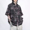 Custom Washed Plaid Patchwork Button-Front Shorts - Style 7E970F - product detail view 2
