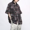 Custom Washed Plaid Patchwork Button-Front Shorts - Style 7E970F - product detail view 4