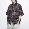 Custom Washed Plaid Patchwork Button-Front Shorts - Style 7E970F - product detail view 5