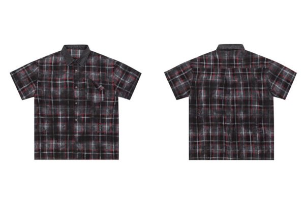 Custom Washed Plaid Patchwork Button-Front Shorts - Style 7E970F - product detail view 6