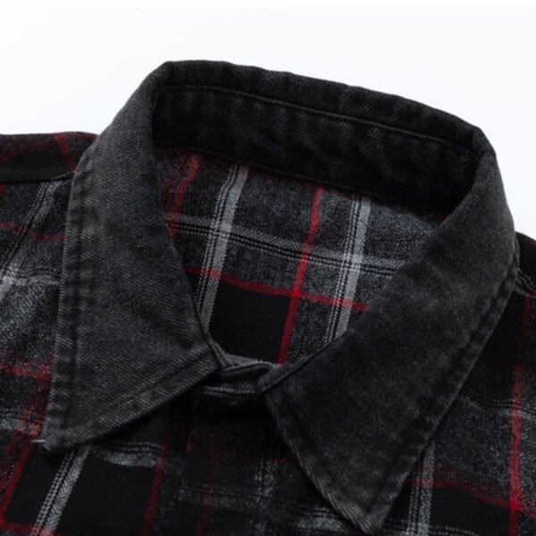 Custom Washed Plaid Patchwork Button-Front Shorts - Style 7E970F - product detail view 9