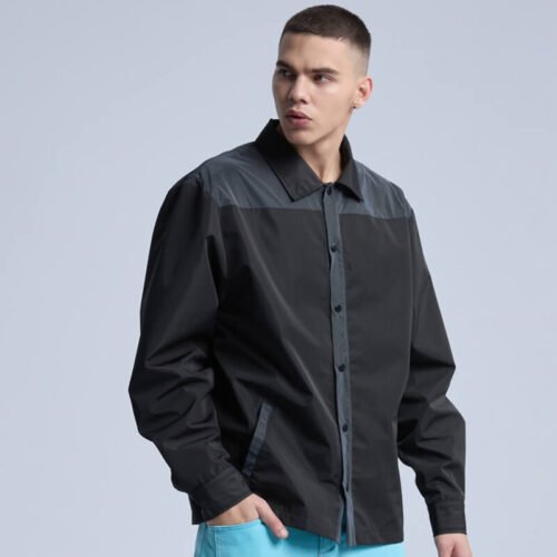 Custom Two-Tone Button-Front Street Shirt | VWT-231 - Style 23E499 Black and grey two-tone button-front street shirt