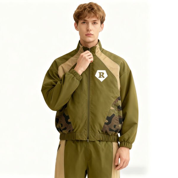 Custom Olive Camo Panel Track Jacket Set - Style DE514B - product detail view 2 Custom Olive Camo Panel Track Jacket Set - Style DE514B - product detail view 2
