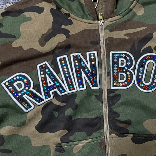 Custom Camo Rhinestone Applique Zip Hoodie - Style 878795 Custom Camo Rhinestone Applique Zip Hoodie - Style 878795