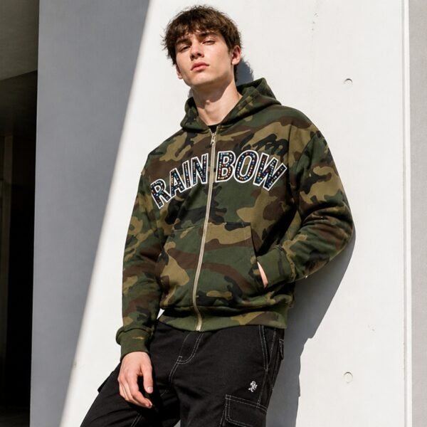 Custom Camo Rhinestone Applique Zip Hoodie - Style 878795 - product detail view 7 Custom Camo Rhinestone Applique Zip Hoodie - Style 878795 - product detail view 7