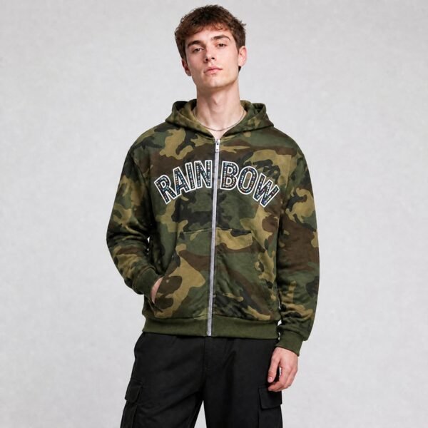 Custom Camo Rhinestone Applique Zip Hoodie - Style 878795 - product detail view 8 Custom Camo Rhinestone Applique Zip Hoodie - Style 878795 - product detail view 8